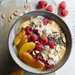 Raspberry-Peach-Mango Smoothie Bowl