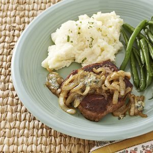 Seared Steak with Caramelized Onion & Blue Cheese Sauce