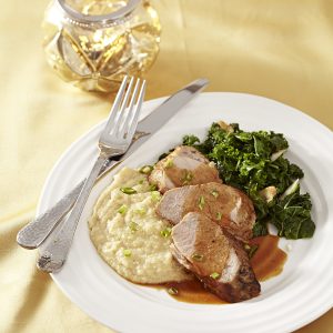 Ancho-Honey Pork Tenderloin with Cheese Grits