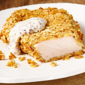 Pretzel-Crusted Pork Cutlets with Mustard Sauce