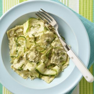 Spinach Ravioli with Zucchini Ribbons