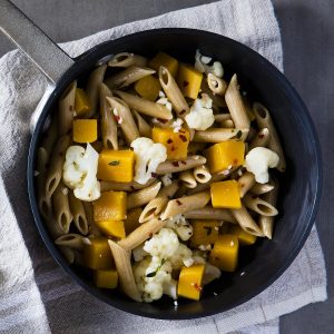 Braised Cauliflower & Squash Penne Pasta